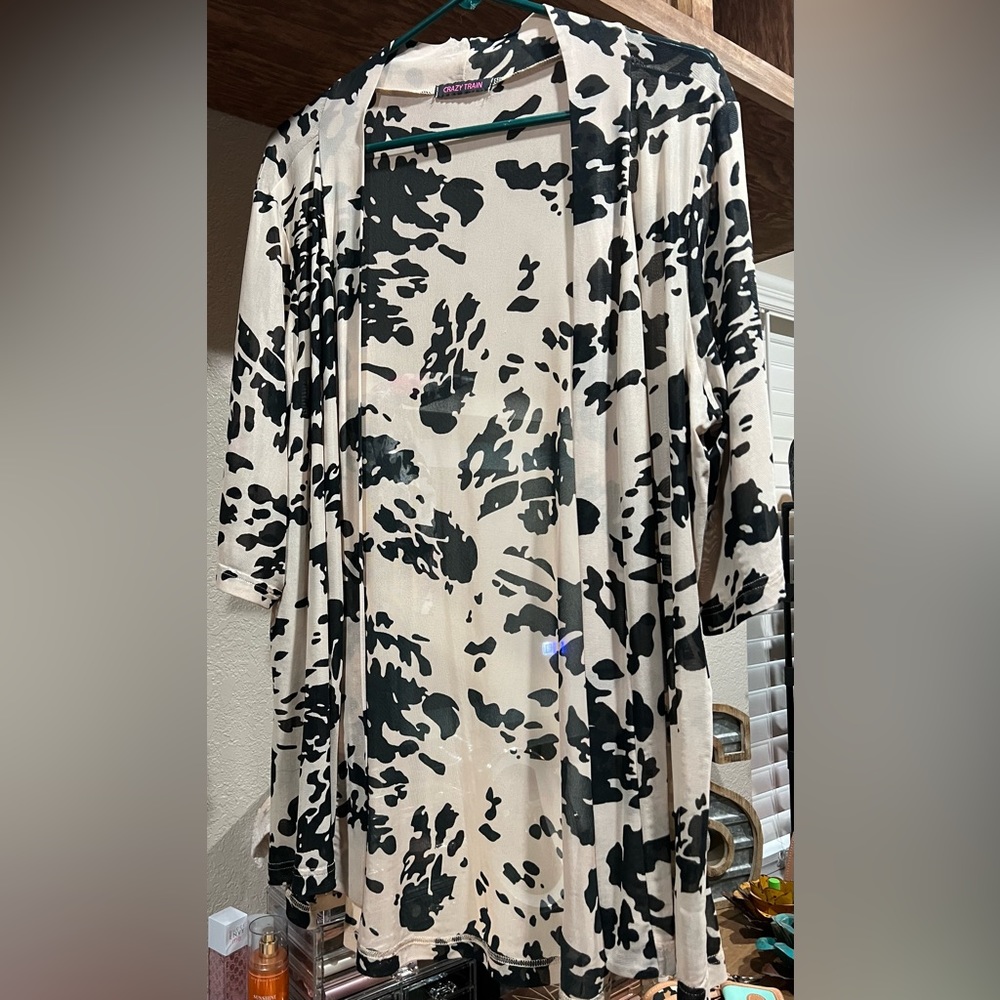 Crazy Train - Cow Print Western Rustic Sheer Cardigan Kimono